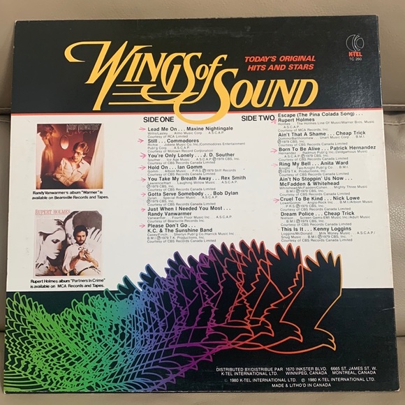 K-Tel Presents Wings of Sound Today’s Original Hits and Stars 1980 vinyl Record - Picture 2 of 2